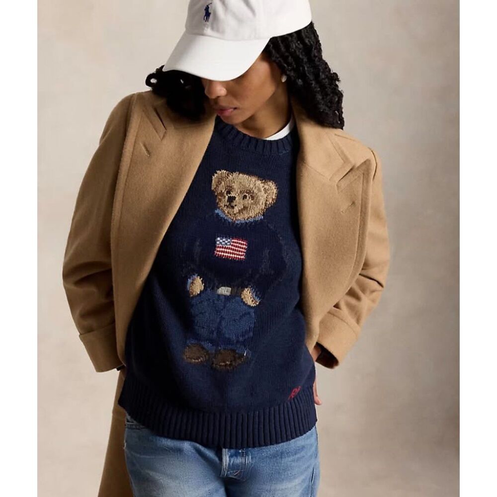 Polo Ralph Lauren Navy Bear Graphic 100% Cotton Crewneck Sweater, size XXS